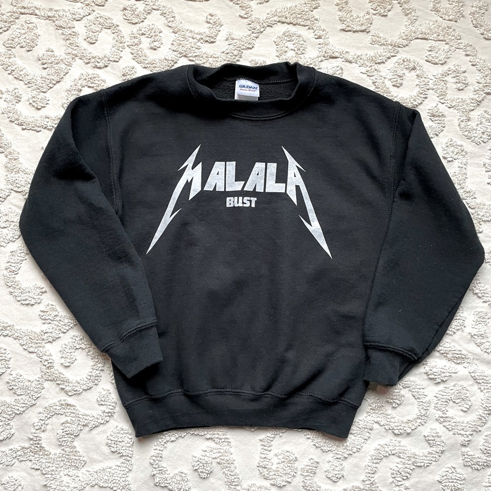Malala Bust Magazine Metallica logo sweatshirt kids small